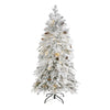 Nearly Natural 5` Flocked Montana Down Swept Spruce Artificial Christmas Tree with 100 Clear LED Lights