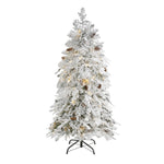 Nearly Natural 5` Flocked Montana Down Swept Spruce Artificial Christmas Tree with 100 Clear LED Lights