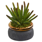 Nearly Natural P1131 10" Artificial Green Cactus Plant in Black Planter with Bronze Rim