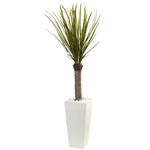 Nearly Natural 5975 4' Artificial Green Yucca Tree in White Tower Planter