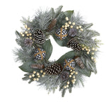Nearly Natural 24`` Snow Tipped Holiday Artificial Wreath with Berries, Pine Cones and Ornaments