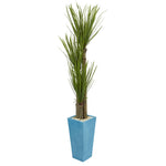 Nearly Natural 6440 6' Artificial Green Triple Stalk Yucca Plant in Turquoise Planter