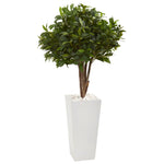 Nearly Natural 9482 49" Artificial Green Bay Leaf Topiary Tree in White Tower Planter