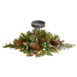 Nearly Natural 16`` Flocked Artificial Christmas Pine Candelabrum with 35 Multicolored Lights and Pine Cones