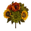 Nearly Natural 16`` Peony, Dahlia and Sunflower Artificial Flower Bouquet (Set of 2)