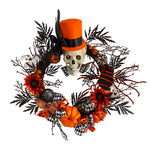 Nearly Natural W1197 30`` Spider and Skull with Top Hat Halloween Wreath