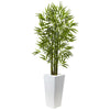 Nearly Natural 5953 5' Artificial Green Bamboo Tree with White Planter, UV Resistant (Indoor/Outdoor)