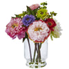 Nearly Natural 4586 Artificial Multicolor Peony & Mum in Glass Vase