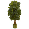 Nearly Natural 5717 4.5' Artificial Green Fiddle Leaf Tree in Green Tin Planter