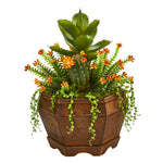 Nearly Natural 8993 16" Artificial Green & Orange Succulent Garden Plant in Decorative Planter