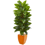 Nearly Natural 9356 5.5' Artificial Green Real Touch Large Leaf Philodendron Plant in Orange Planter