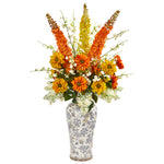 Nearly Natural 1890 41" Artificial Yellow & Orange Mix Floral Arrangement in Decorative Urn