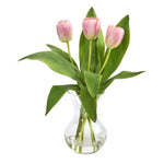 Nearly Natural 15`` Tulip Artificial Arrangement in Glass Vase