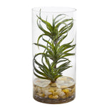Nearly Natural 8145 12" Artificial Green Air Plant Succulent in Glass Vase