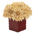 Nearly Natural 11`` Dahlia Artificial Arrangement in Red Ceramic Cube