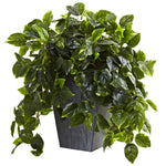 Nearly Natural 6799 29" Artificial Green Hanging Pothos with Slate Planter, UV Resistant (Indoor/Outdoor)