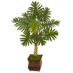 Nearly Natural 5863 4.5' Artificial Green Monstera Tree in Metal Planter