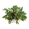 Nearly Natural 14``Mixed Greens Artificial Plant in White Planter