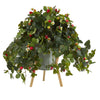 Nearly Natural P1290 23" Artificial Green Strawberry Plant with Berries in Green Planter with Stand