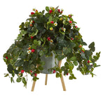 Nearly Natural P1290 23" Artificial Green Strawberry Plant with Berries in Green Planter with Stand