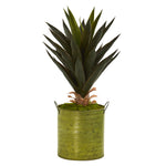 Nearly Natural 8104 23" Artificial Green Agave Plant in Green Metal Planter