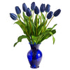Nearly Natural 22'' Dutch Tulip Artificial Arrangement in Blue Colored Vases