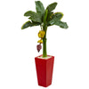 Nearly Natural 5785 4' Artificial Green Banana Tree in Red Tower Planter