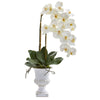 Nearly Natural A1353 26" Artificial Green & White Double Phalaenopsis Orchid Arrangement in White Urn