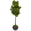 Nearly Natural 9579 64" Artificial Green Real Touch Rubber Leaf Tree in Metal Planter