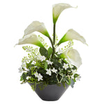 Nearly Natural Calla Lily & Stephanotis Artificial Arrangement in Ceramic Vase