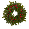 Nearly Natural 22``Pine, Pinecone and Berry Artificial Wreath