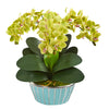 Nearly Natural Phalaenopsis Orchid Artificial Arrangement in Designer Turquoise Vase
