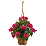 Nearly Natural 6988 23" Artificial Green & Pink Bougainvillea in Hanging Basket