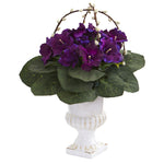 Nearly Natural 8147 18" Artificial Green & Purple Gloxinia Plant in White Urn