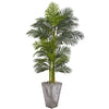 Nearly Natural 9769 7' Artificial Green Golden Cane Palm Tree in Cement Planter