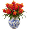 Nearly Natural 8595 22" Artificial Orange Bromeliad Plant in Decorative Vase