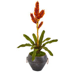 Nearly Natural P1056 25" Artificial Green & Red Tropical Bromeliad Plant in Metal Bowl