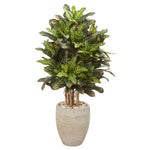 Nearly Natural 6496 3.5' Artificial Green Croton Plant in Sand Colored Planter