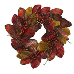 Nearly Natural 24`` Harvest Magnolia Leaf and Berries Artificial Wreath
