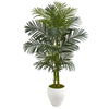 Nearly Natural 9899 56" Artificial Green Golden Cane Palm Tree in White Planter