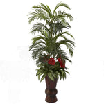 Nearly Natural 6722 58" Artificial Green Areca & Mixed Greens with Bamboo Planter