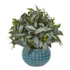 Nearly Natural 8986 11" Artificial Green Olive Branch Plant with Berries in Blue Planter