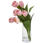 Nearly Natural Tulip Artificial Arrangement in Cylinder Vase