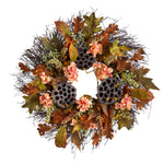 Nearly Natural W1249 22`` Autumn Hydrangea, Dried Lotus Pod Artificial Fall Wreath