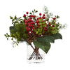 Nearly Natural 4260 Red Berry, Pine & Boxwood Artificial Silk Arrangement