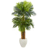 Nearly Natural 5683 5.5' Artificial Green Triple Areca Palm Tree in White Planter