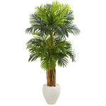 Nearly Natural 5683 5.5' Artificial Green Triple Areca Palm Tree in White Planter