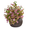 Nearly Natural P1183 10" Artificial Green & Pink Eucalyptus & Sedum Plant in Stone Brown Planter