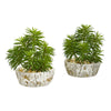 Nearly Natural 8447-S2 8" Artificial Green Succulent Plant in Weathered Oak Planter, Set of 2
