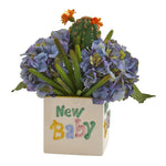 Nearly Natural A1320 13" Artificial Green & Purple Hydrangea & Cactus Arrangement in New Baby Vase
